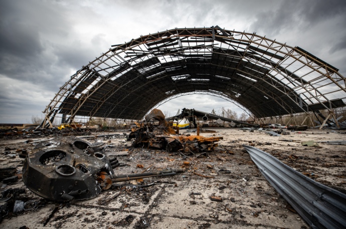Гостомельський аеропорт після боїв у лютому 2022 року