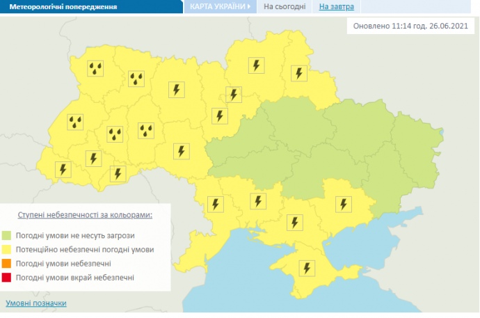 Прогноз погоди на 26 червня