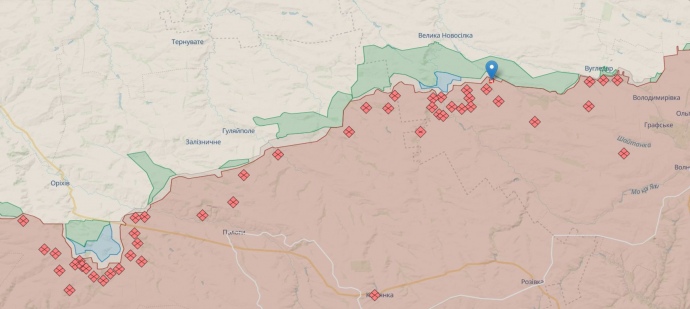 Южная линия фронта в Донецкой и Запорожской областях