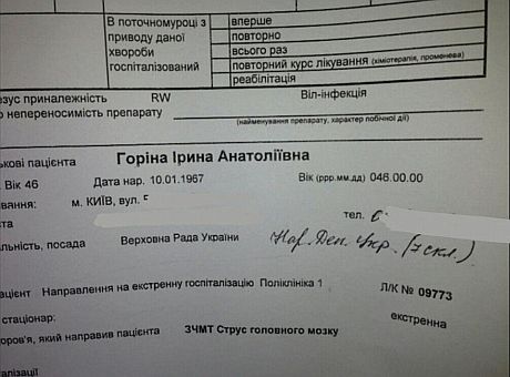 Горіна оприлюднила докази того, що у неї струс мозку Горіна оприлюднила докази того, що у неї струс мозку