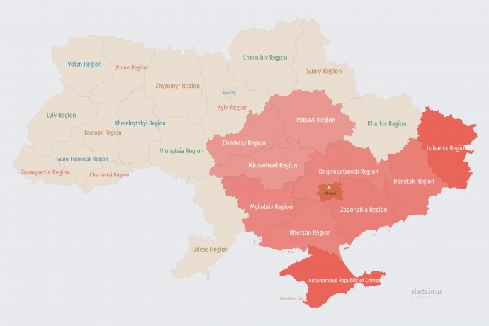 Мапа повітряних тривог станом на 00.27
