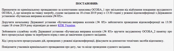 Скриншот решения Ирпенского суда, рассматривающего просьбу Германа
