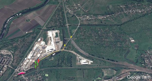 Зображення 13. Шлях, який пройшов Рогелон, зустріч з бойовиками та виїзд до Слов’янська червоною машиною, яку обстріляли