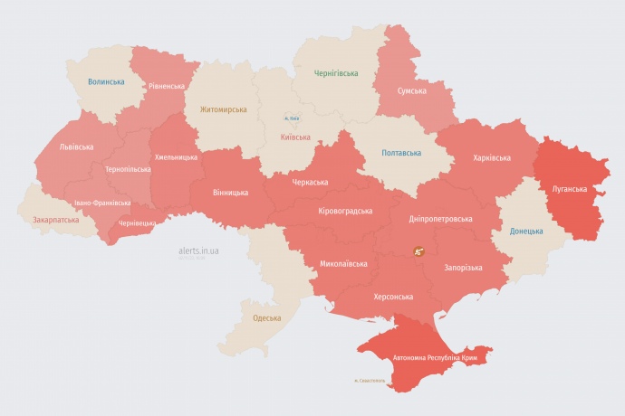 Мапа повітряних тривогстаном на 1.09