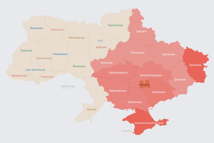 Карта воздушных тревог по состоянию на 1.37