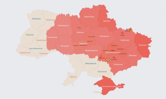 мапа тривог станом на 01:30