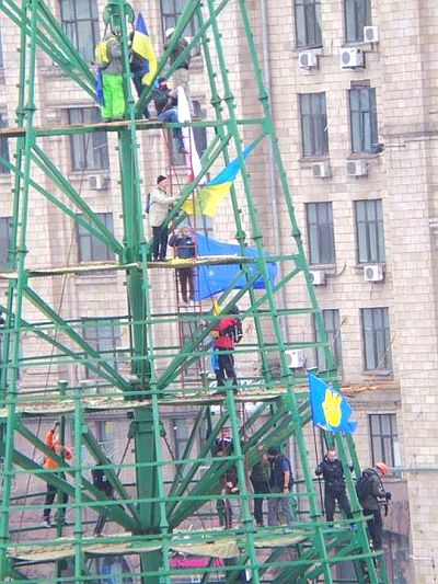 На елку повесили флаг. Фото Дмитрия Ларина