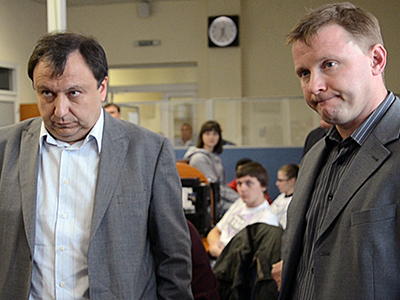 Николай Княжицкий и Артем Шевченко во время захвата канала. Фото telekritika.ua