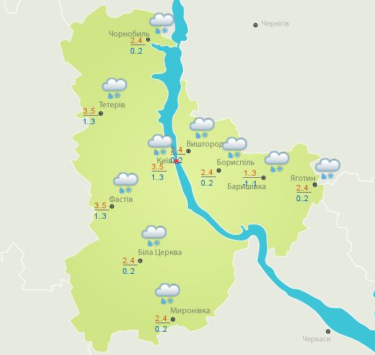 Прогноз для Києва та області на 2 січня