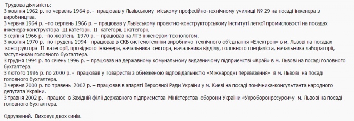 Скріншот із офіційної біографії Ярослава Пелешака