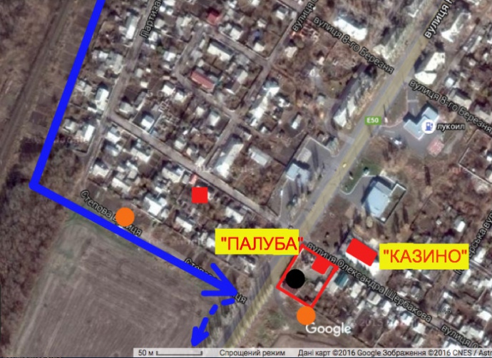 Спроба ворожого прориву на БП-1302, 30 січня 2015 року. Чорна крапка – розташування винного погребу