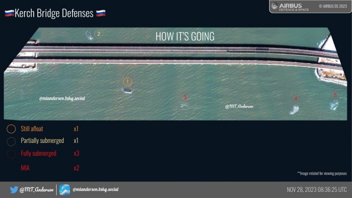 Стан захисної лінії Кримського мосту після шторму, 28.11.2023