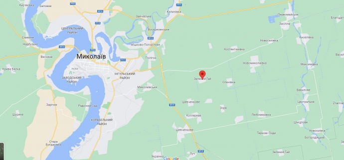 Расположение села Зеленый Гай относительно облцентра